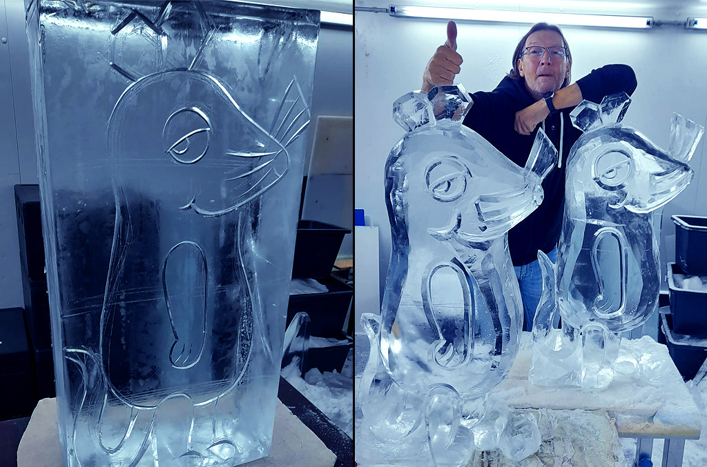 News Eisdesigner Maus Skulptur aus Eis